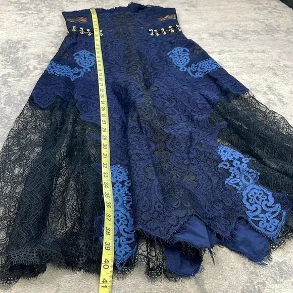 NWT Jonathan Simkhai Grommet Lariat Lace Bustier Midi Dress Strapless Blue 6